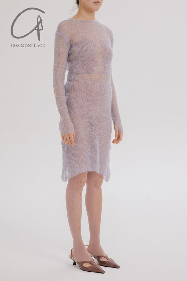 Rui Zhou KN03 Series Mohair Backless Dress RUI-RUIFW21KN03L-DXZ Lilac